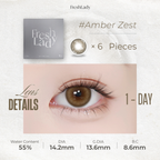 Close-up of Amber Zest amber-brown coloured contact lens on an eye