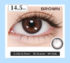 Close-up of Cocoa Brûlée rose-brown coloured contact lens on an eye
