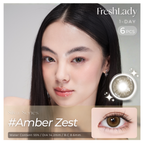 FreshLady Amber Zest amber-brown daily disposable coloured contacts shown on a model