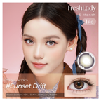 FreshLady Sunset Drift golden brown 6-month coloured contacts shown on a model